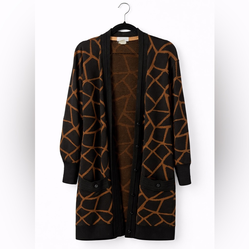 Vintage Bonwit Teller Italian Merino Wool Cardigan | Large | Abstract Print